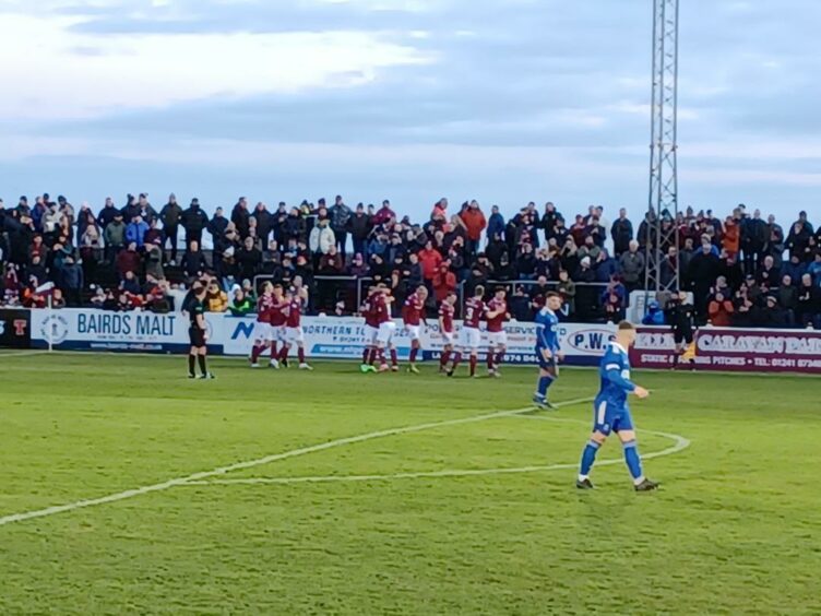 Arbroath celebrate their second goal against Darvel