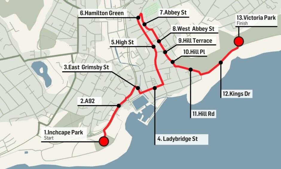 The planned route of the Arbroath procession.