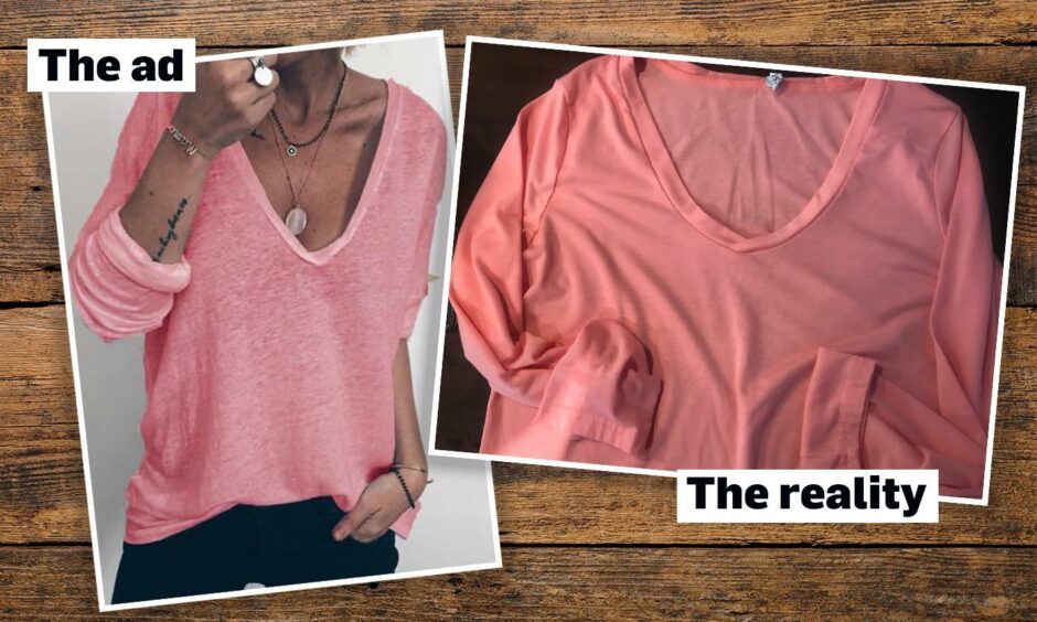 A pink top bought from a social media advert