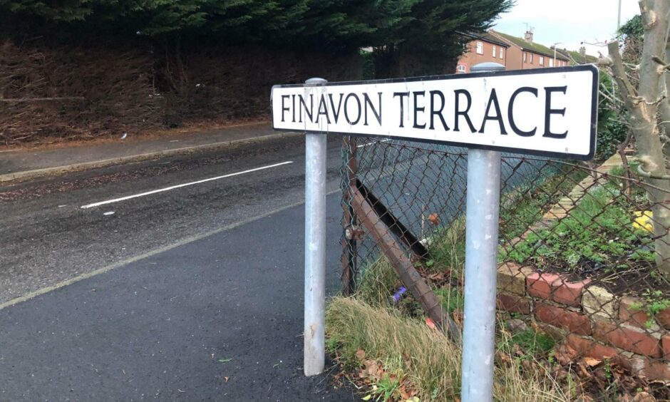 Finavon Terrace, Dundee, street sign.