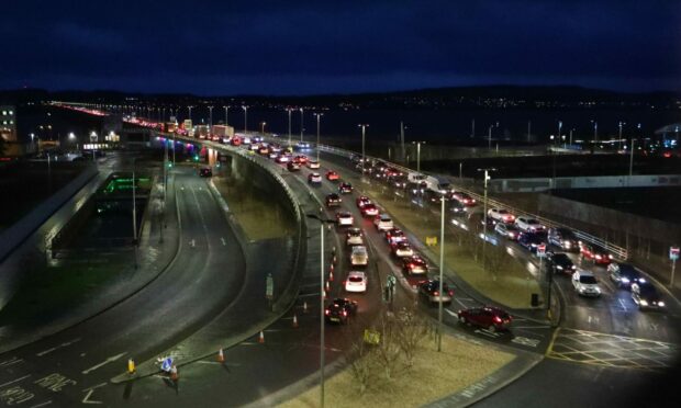 Queues on the Tay Road Bridge.