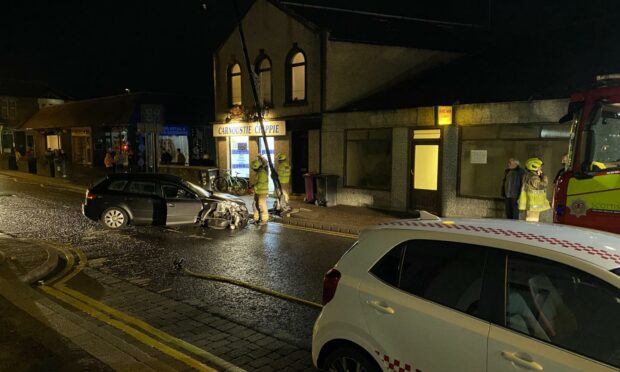 A car crashed into a street light in Carnoustie.