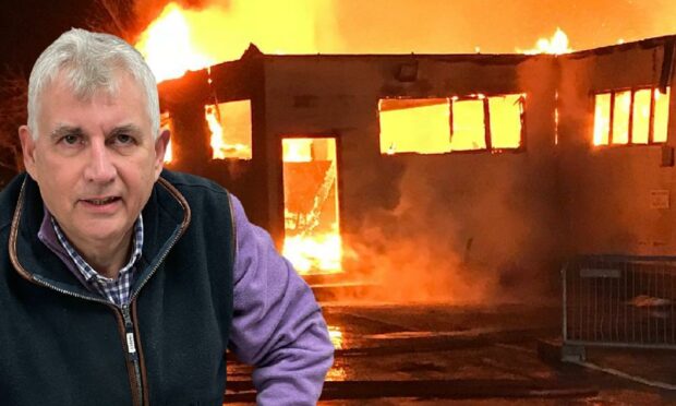 Perth auctioneer Iain Smith and the fire that destroyed his premises four years ago.
