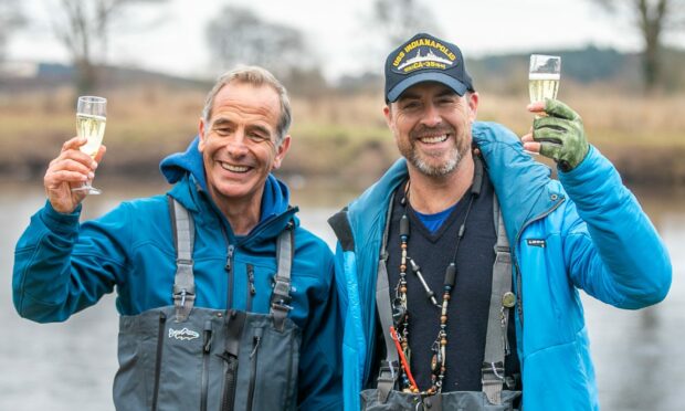 Robson Green and  Jim Murray officially opened the salmon fishing season on the River Tay at Kinclaven Bridge, Meikleour. Picture: Kim Cessford.
