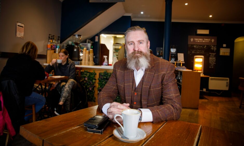 Andrew Scott in his Milnathort cafe, Heaven Scent.