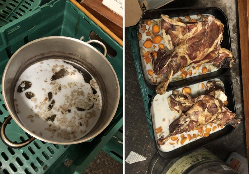 Food that was allegedly left uncovered in a stock cellar due to a lack of fridge space.