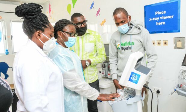 Staff at the Komfo Anokye Teaching Hospital in Kumasi, Ghana. with new new equipment.