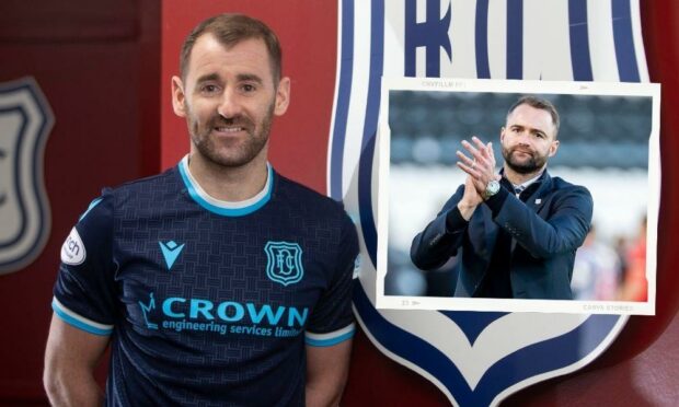 New Dundee signing Niall McGinn and manager James McPake (inset). Credit: David Young Photography; SNS.