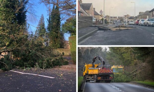 Impact of Storm Malik in Broughty Ferry (main image), Dunfermline (top right) and Glenrothes (bottom right).