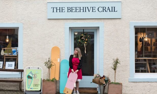 Owner Joanna Stewart outside the Beehive Crail.