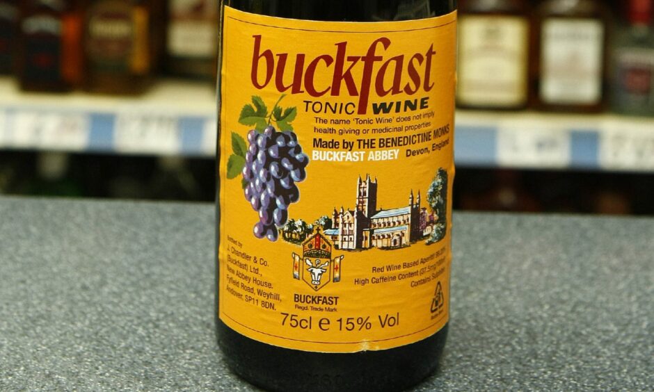 Buckfast bottle, close-up on label