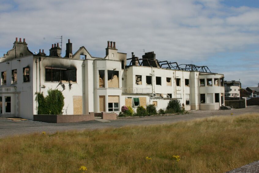 Seaforth Hotel Arbroath destroyed by fire.