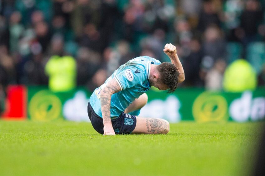 The Dundee players were left gutted at their late defeat to Celtic.