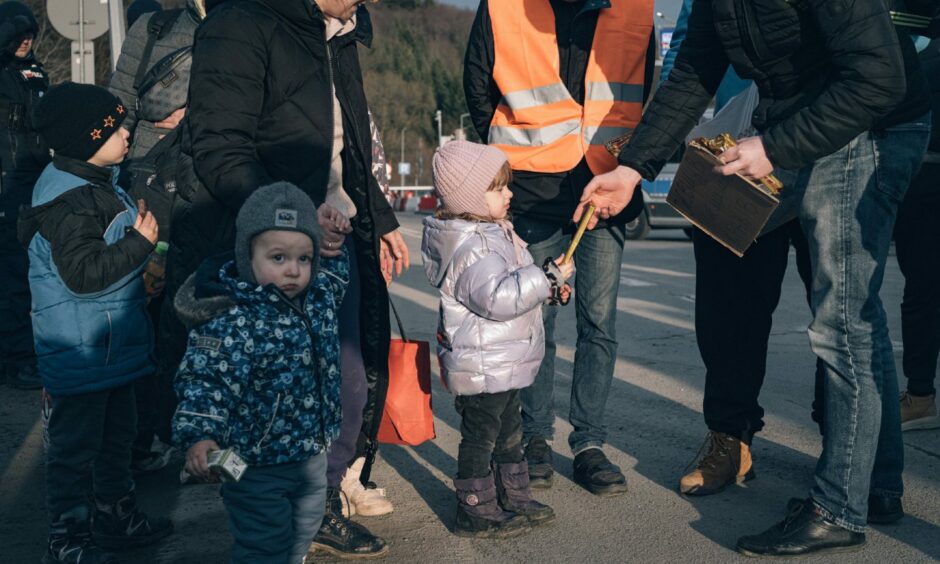 Arrival of Ukrainian refugees at the Polish border, at the post of Kroscienko