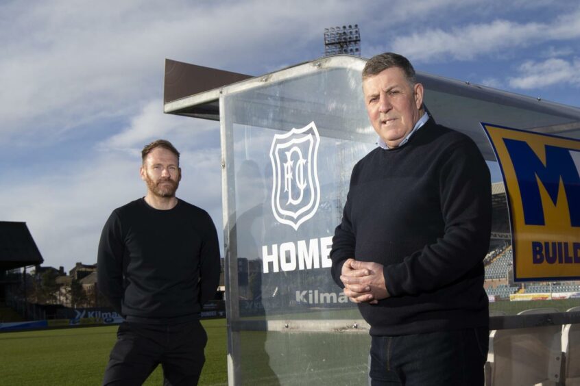 Dundee manager Mark McGhee, right, and assistant Simon Rusk