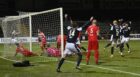 Lee Ashcroft (No 14) and Dundee celebrate Jonathan Afolabi's last-gasp equaliser against Bonnyrigg Rose in 2021.