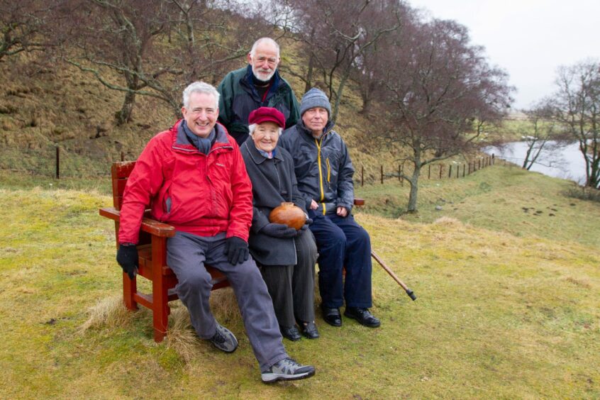 Helen Whelan's son Colin (back) with Richard Norrie, Ena Norrie and Stewart Norrie at the Gella Brig.