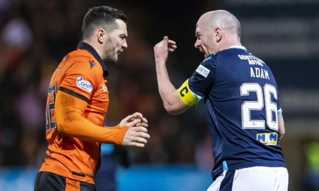 Tony Watt and Charlie Adam clashed during the Dundee v Dundee United match