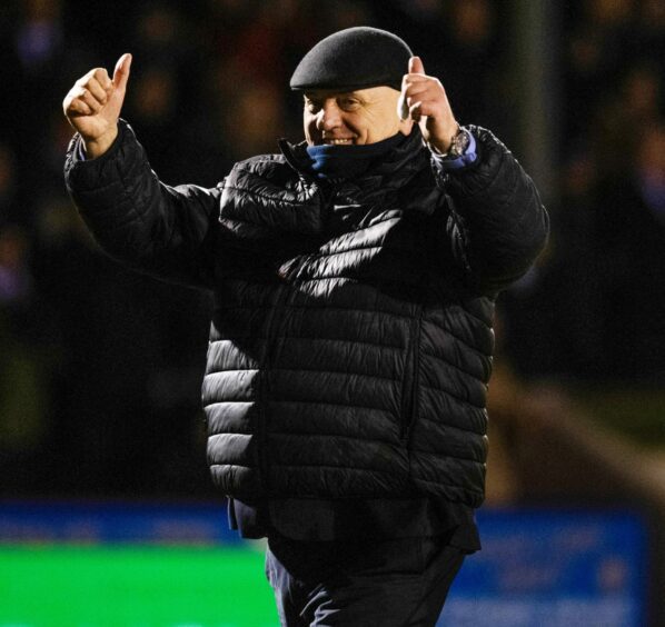 Dick Campbell acknowledges the Arbroath support at full-time on Friday