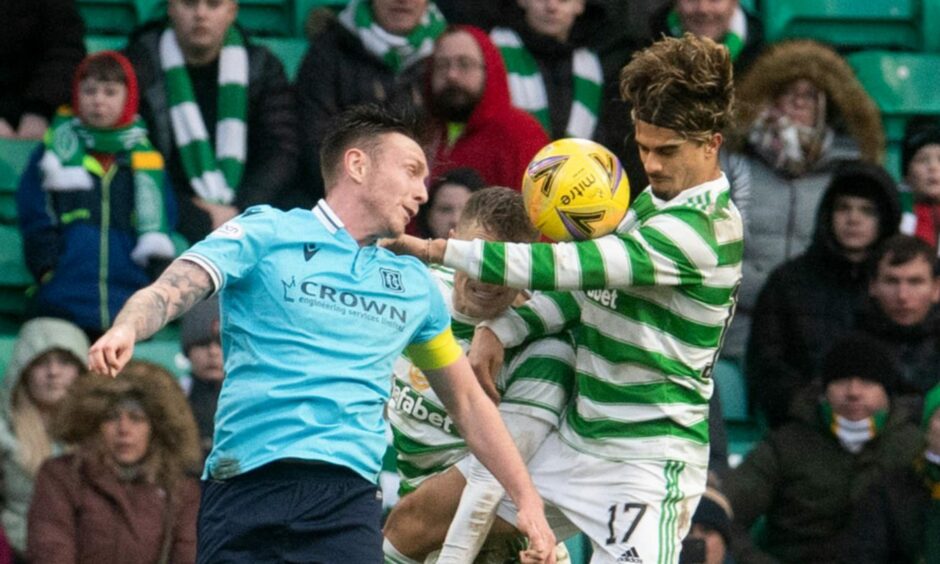 The incident which saw Dundee denied a late penalty against Celtic.