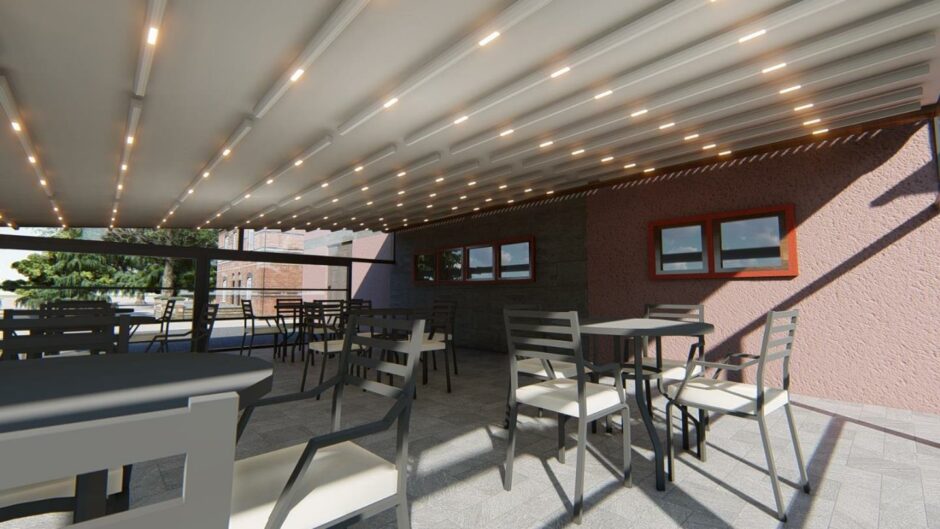 3D render of Red House Hotel new outdoor seating area.