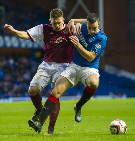 Ricky Little in action against Rangers in his first season with Arbroath - after recovering from his broken foot.