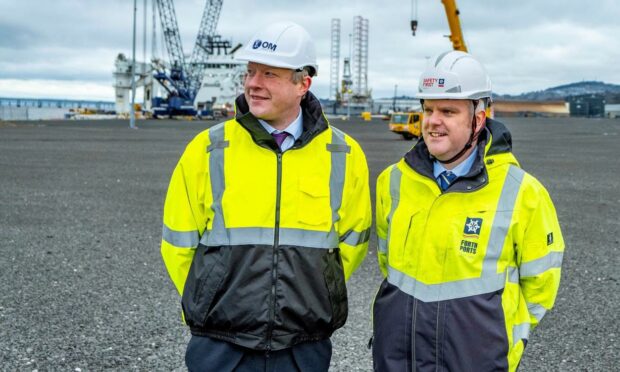 Managing director of OM Heavy Lift Alex Fyfe and director of energy at Forth Ports David Webster at the Port of Dundee.