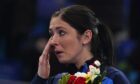 Eve Muirhead cries during the medal ceremony.