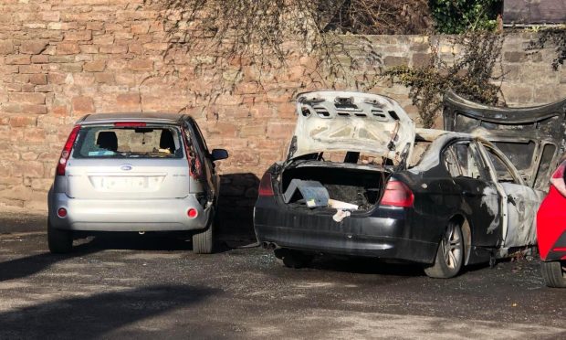 Burnt out BMW in Lochee