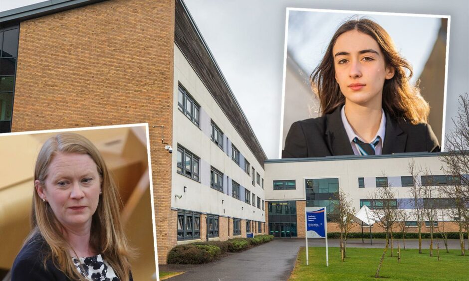 Shirley-Anne Somerville has urged schools to listen to pupil concerns in light of Crieff High School pupil Anna De Garis' open letter. Graphic by Clarke Cooper/DCT Media.