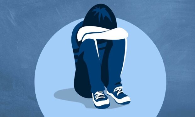 A graphic showing a child sitting with their head on their knees, to illustrate the effects of bullying on children