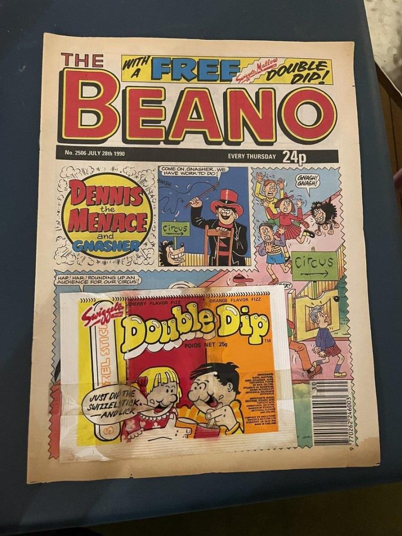 The 1990 copy of The Beano with sherbet still attached.