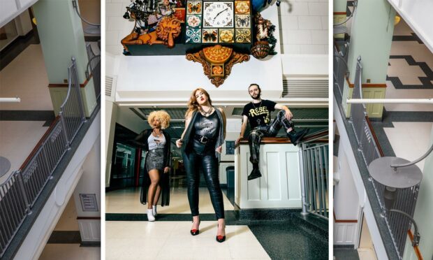 The sustainable fashion shoot included the centre's iconic clock.