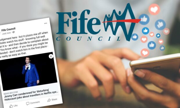 A staff member at Fife Council uploaded an "error" post to Facebook including views on criticism over Holocaust jokes made by Jimmy Carr.