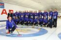 Evenie Water Curling Club president Alan Arnot and members at the 150th anniversary bonspiel. Pic: Gareth Jennings/DCT Media.