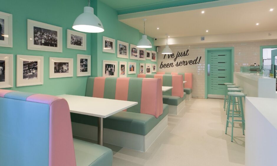 Seating area inside Jannettas Gelateria.