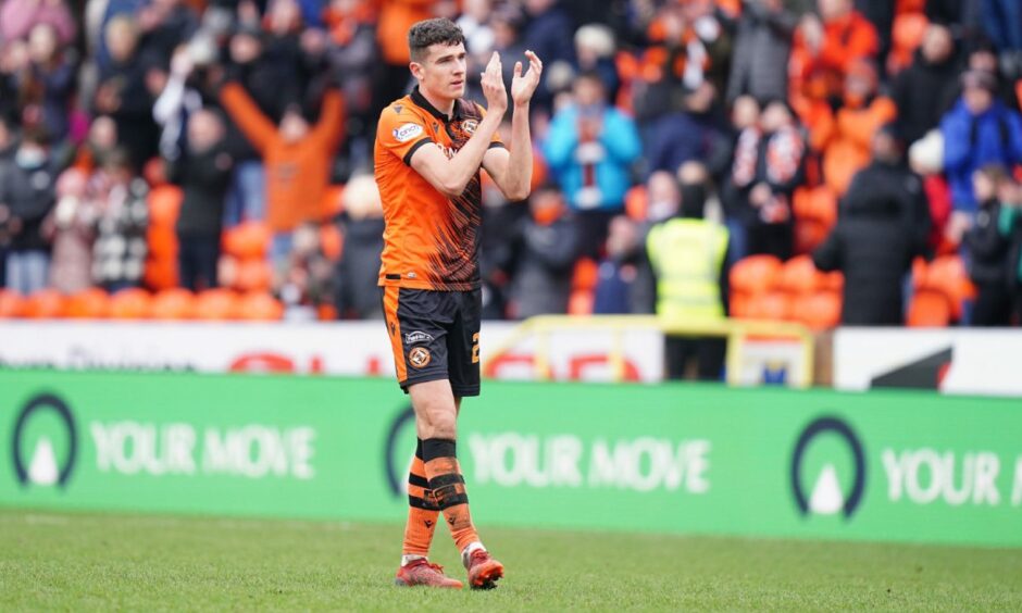 Ross Graham applauding the Dundee United fans
