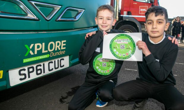 Lachlan King and Cano Jabbar Salam from P6 share the Don’t Recycle Racism campaign. Pictures by Steve Brown/DCT Media.