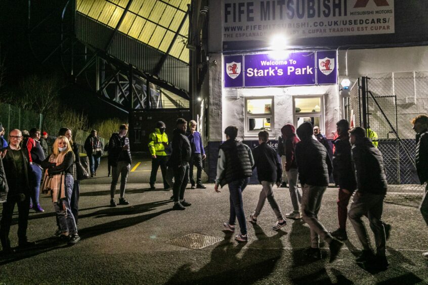 Fans arrive at Starks Park for Raith Rovers' game against Queen of the South on Tuesday
