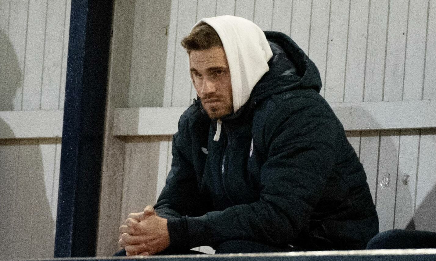 David Goodwillie in the stand at Raith Rovers' ground