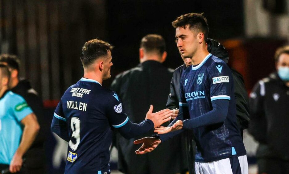Former Dundee midfielder Jay Chapman replaces Danny Mullen to make his debut in a Dens derby. Image: SNS.