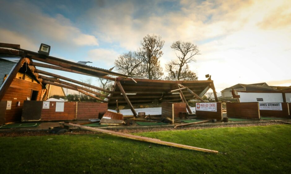 The aftermath of storm Arwen at Ballumbie Golf Club.