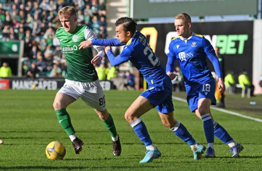 Tom Sang playing for St Johnstone against Hibs.