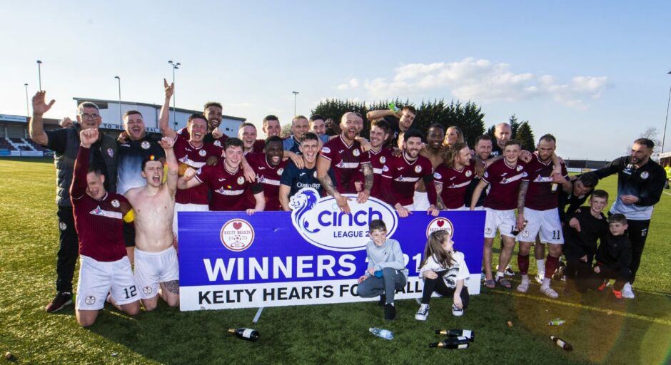 Kelty won League Two after a 1-0 win over Stenhousemuir in March.