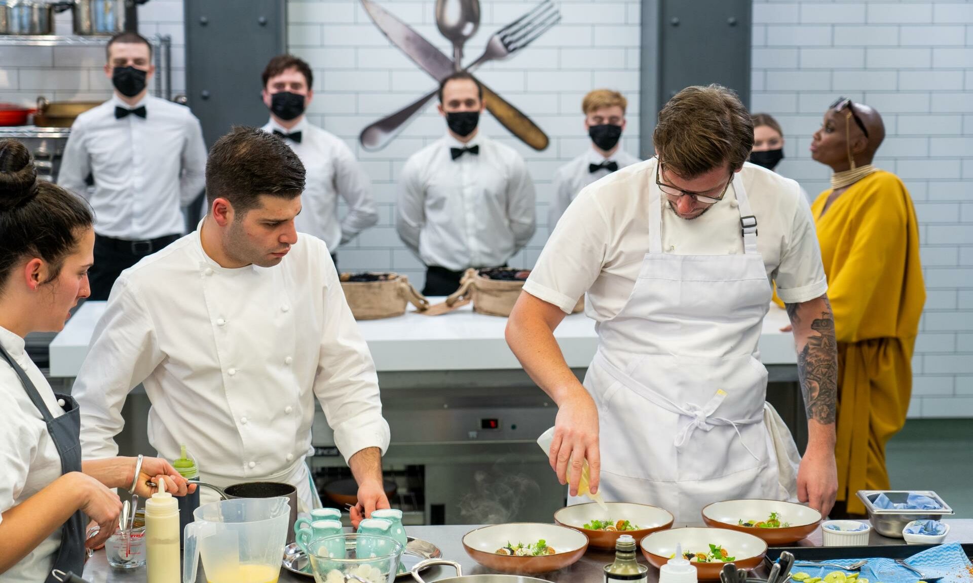 Adam, right, battles it out with Spencer, second left, on Great British Menu.