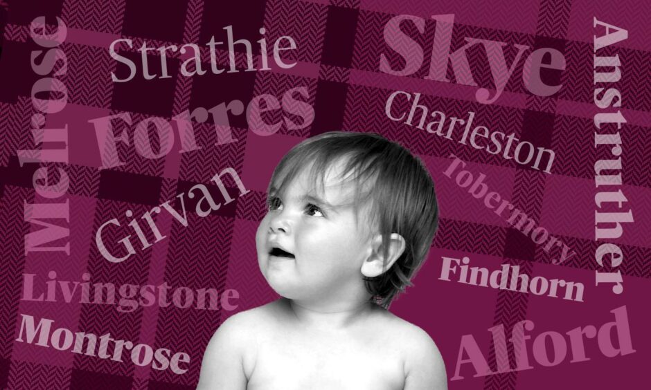 A picture of a baby surrounded by Scottish baby names