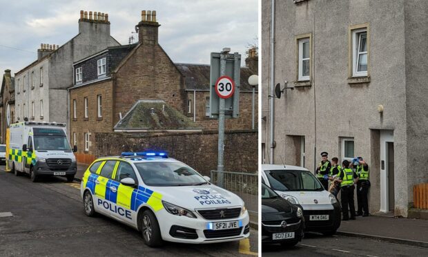 Police and paramedics at the flat in Broughty Ferry.