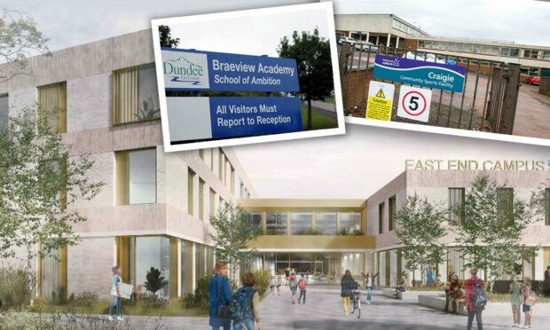 The £60 million merger of Braeview Academy and Craigie High School has been approved. Images: Holmes Miller and DC Thomson.