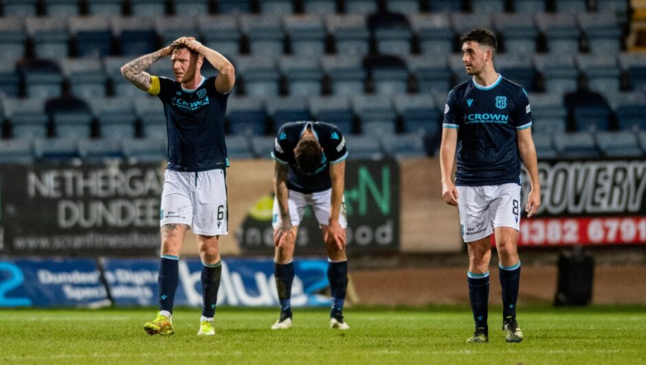 Dundee players can hardly believe it at full-time,