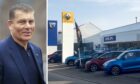 Mackie Motors owner Kevin Mackie and his Dacia dealership in Brechin.